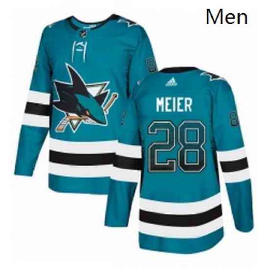 Mens Adidas San Jose Sharks 28 Timo Meier Authentic Teal Drift Fashion NHL Jersey